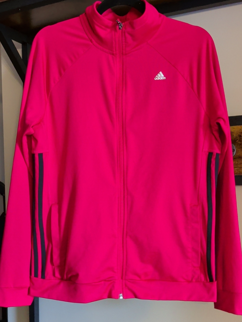 adidas Women's Hot Pink Track Jacket with Black Stripes